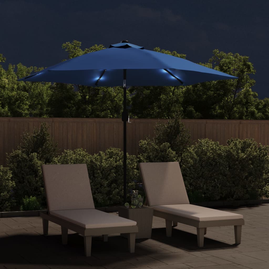 vidaXL Parasol ogrodowy z LED i stalowym słupkiem, 300 cm, lazurowy