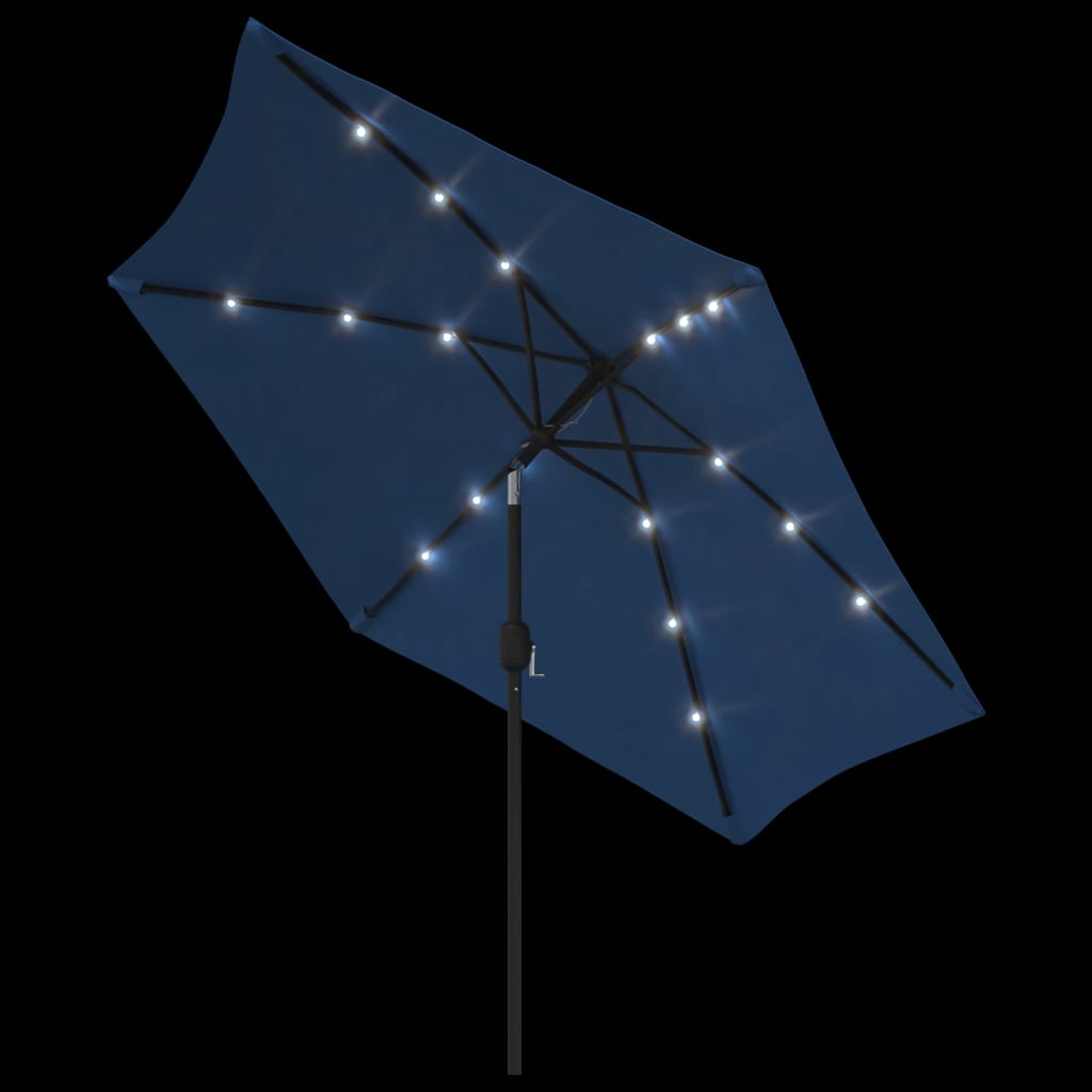 vidaXL Parasol ogrodowy z LED i stalowym słupkiem, 300 cm, lazurowy