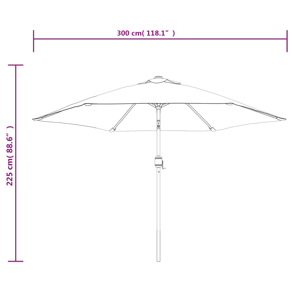 vidaXL Parasol ogrodowy z LED i stalowym słupkiem, 300 cm, lazurowy