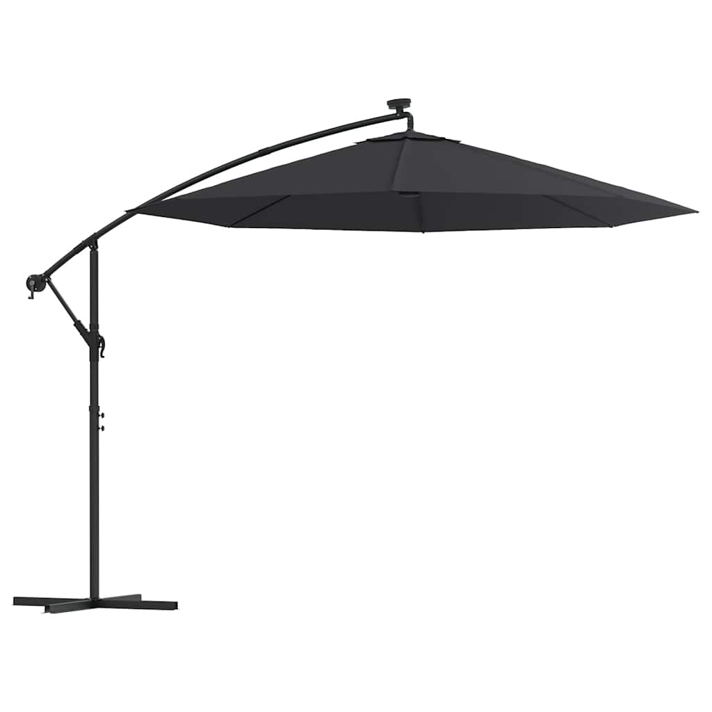 vidaXL Parasol wiszący z LED i stalowym słupkiem, 300 cm, czarny