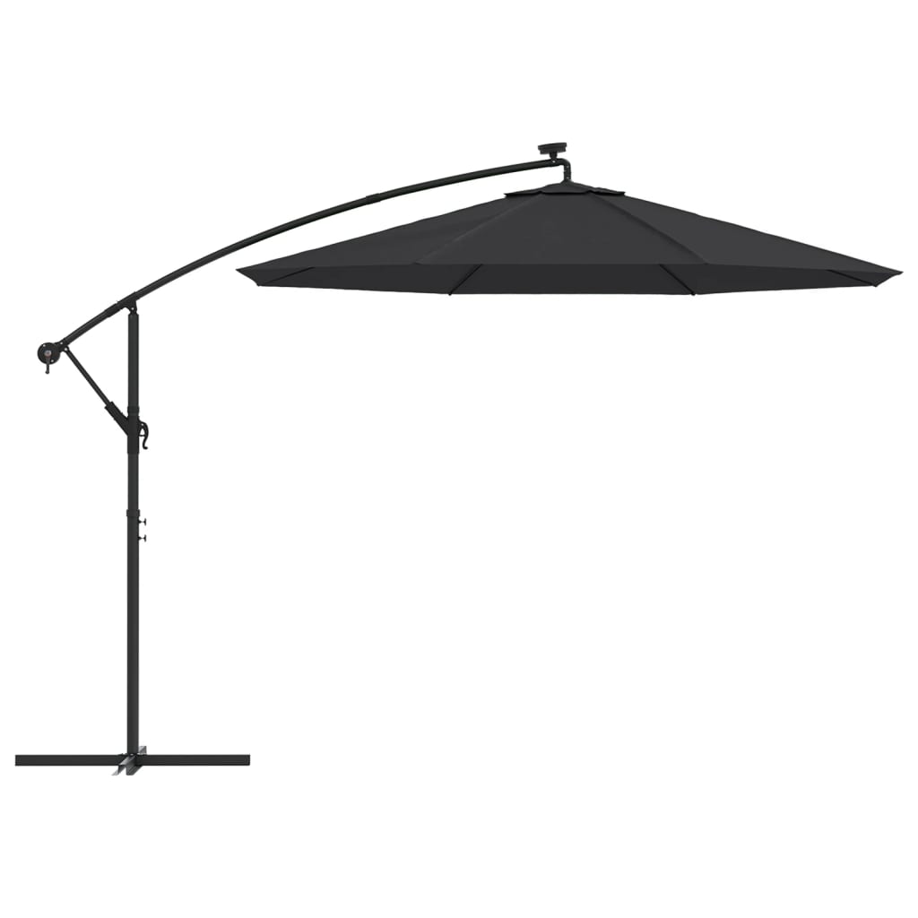 vidaXL Parasol wiszący z LED i stalowym słupkiem, 300 cm, czarny