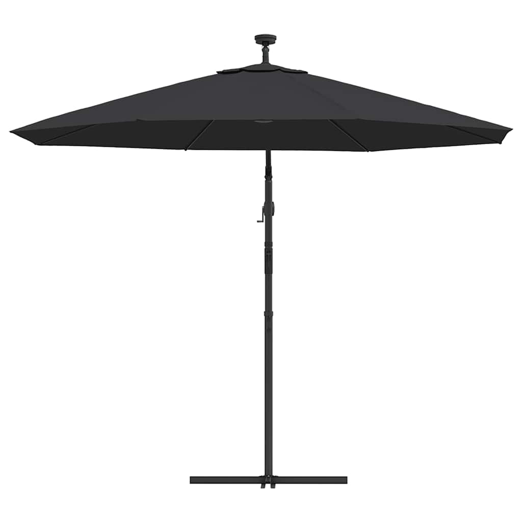 vidaXL Parasol wiszący z LED i stalowym słupkiem, 300 cm, czarny