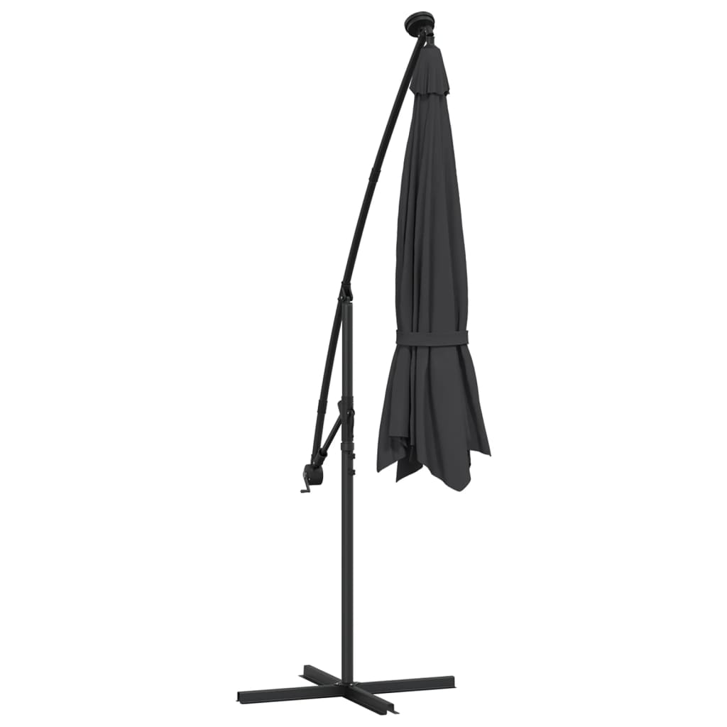vidaXL Parasol wiszący z LED i stalowym słupkiem, 300 cm, czarny