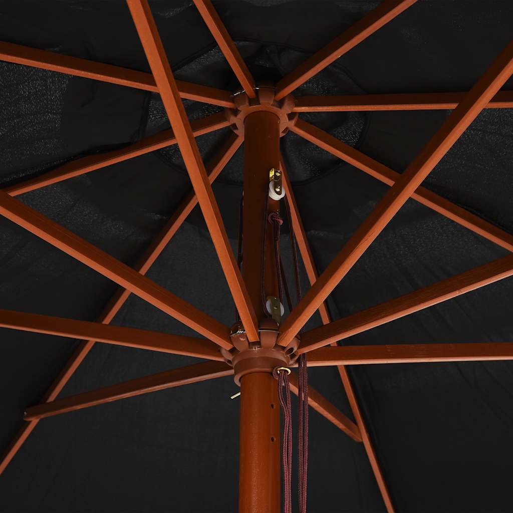 vidaXL Parasol ogrodowy na drewnianym słupku, 350 cm, czarny
