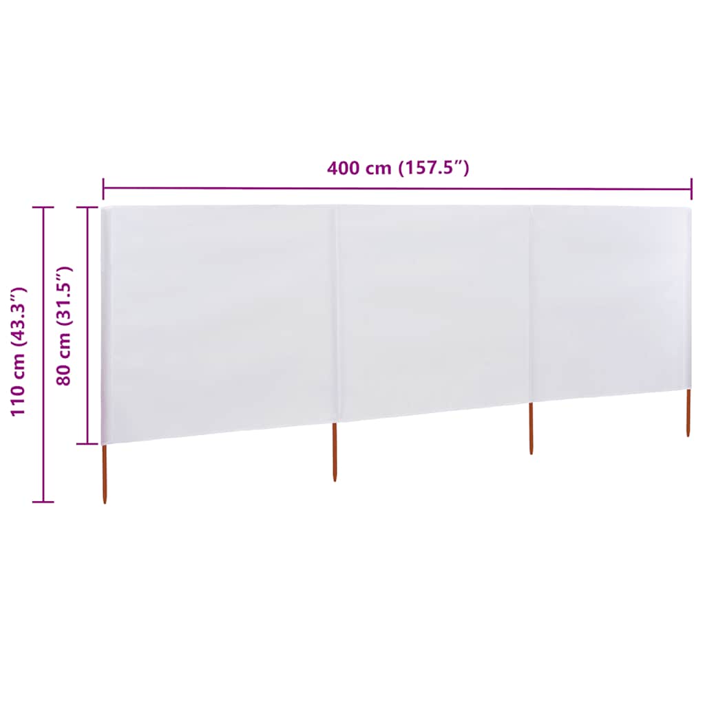 vidaXL Parawan 3-skrzydłowy z tkaniny, 400x80 cm, piaskowy biały