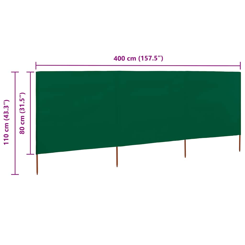 vidaXL Parawan 3-skrzydłowy z tkaniny, 400x80 cm, zielony