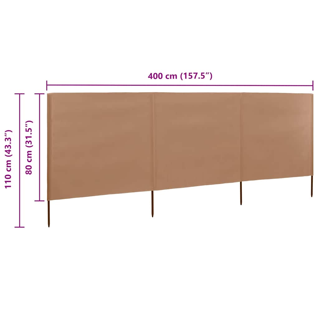 vidaXL Parawan 3-skrzydłowy z tkaniny, 400x80 cm, taupe