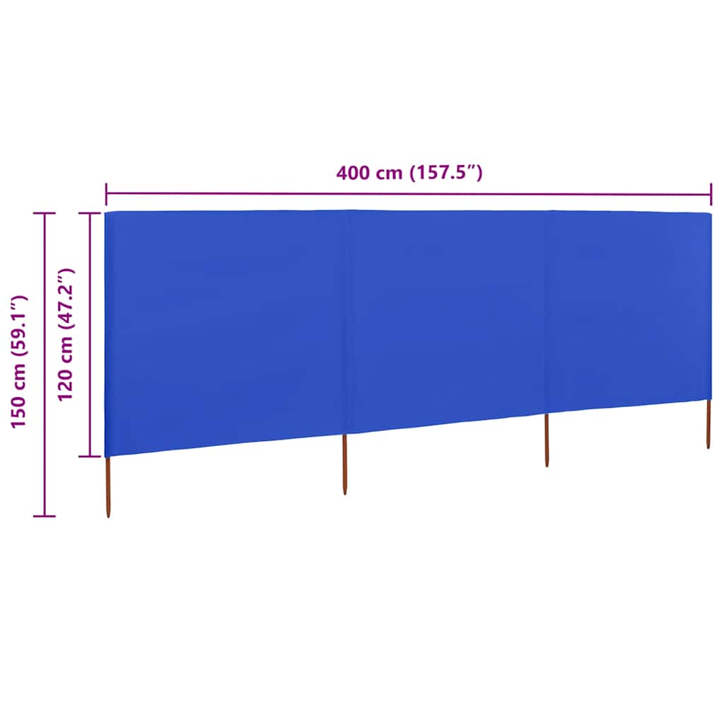 vidaXL Parawan 3-skrzydłowy z tkaniny, 400x120 cm, błękit lazur