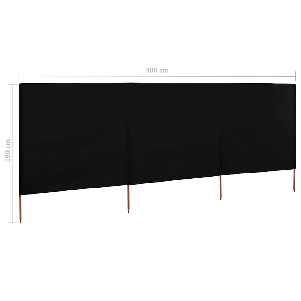 vidaXL Parawan 3-skrzydłowy z tkaniny, 400x160 cm, czarny