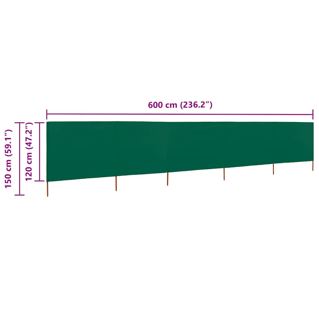 vidaXL Parawan 5-skrzydłowy z tkaniny, 600x120 cm, zielony