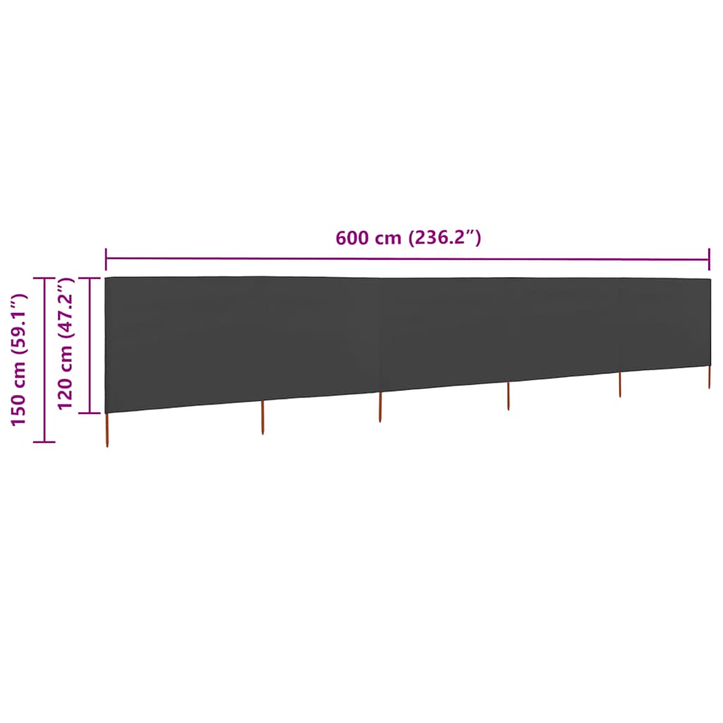 vidaXL Parawan 5-skrzydłowy z tkaniny, 600x120 cm, antracytowy