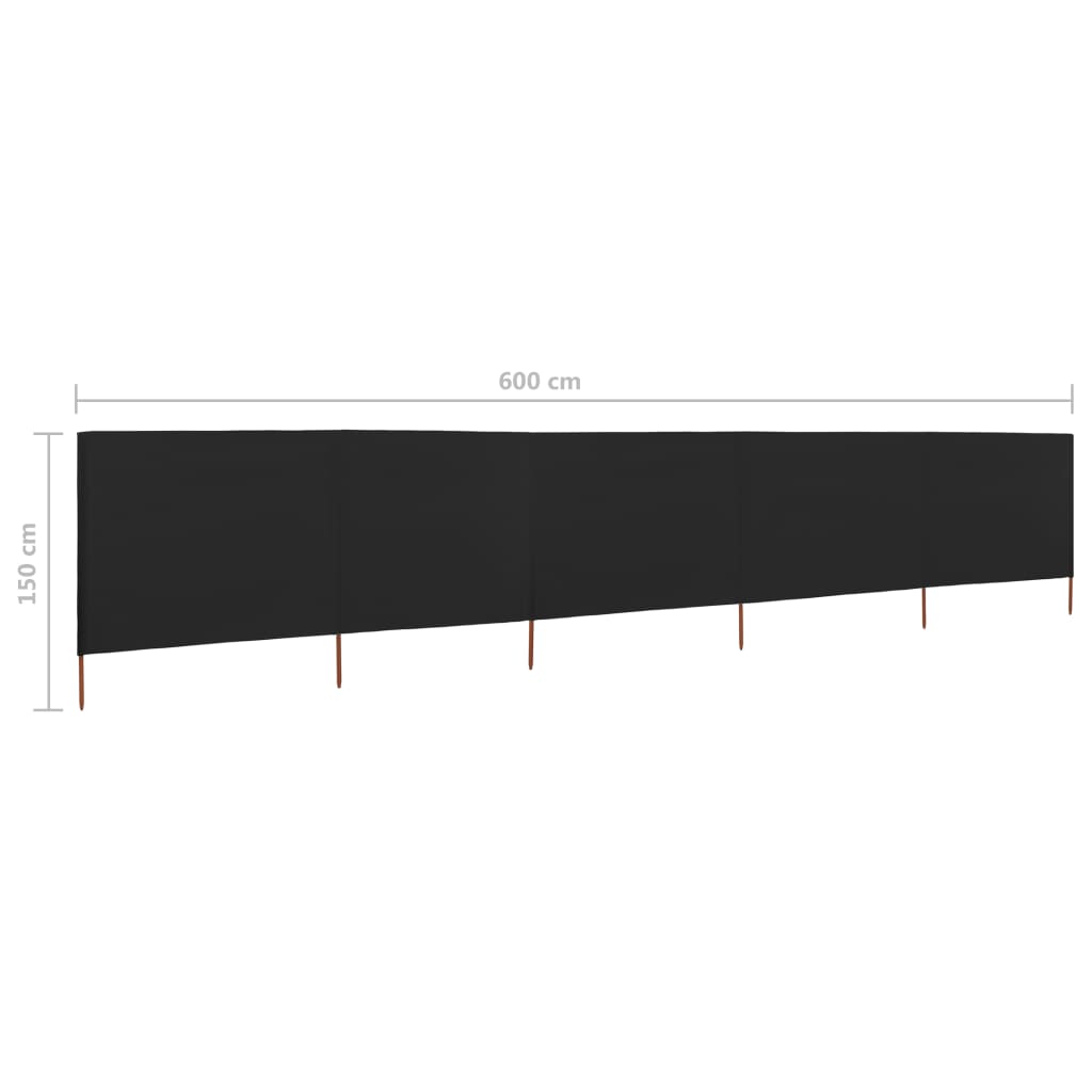 vidaXL Parawan 5-skrzydłowy z tkaniny, 600x120 cm, czarny