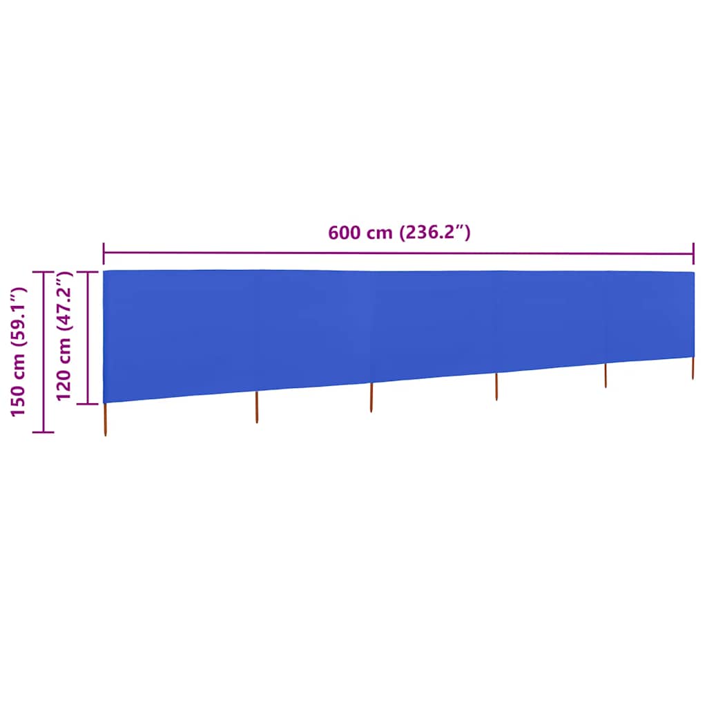 vidaXL Parawan 5-skrzydłowy z tkaniny, 600x120 cm, lazurowy błękit