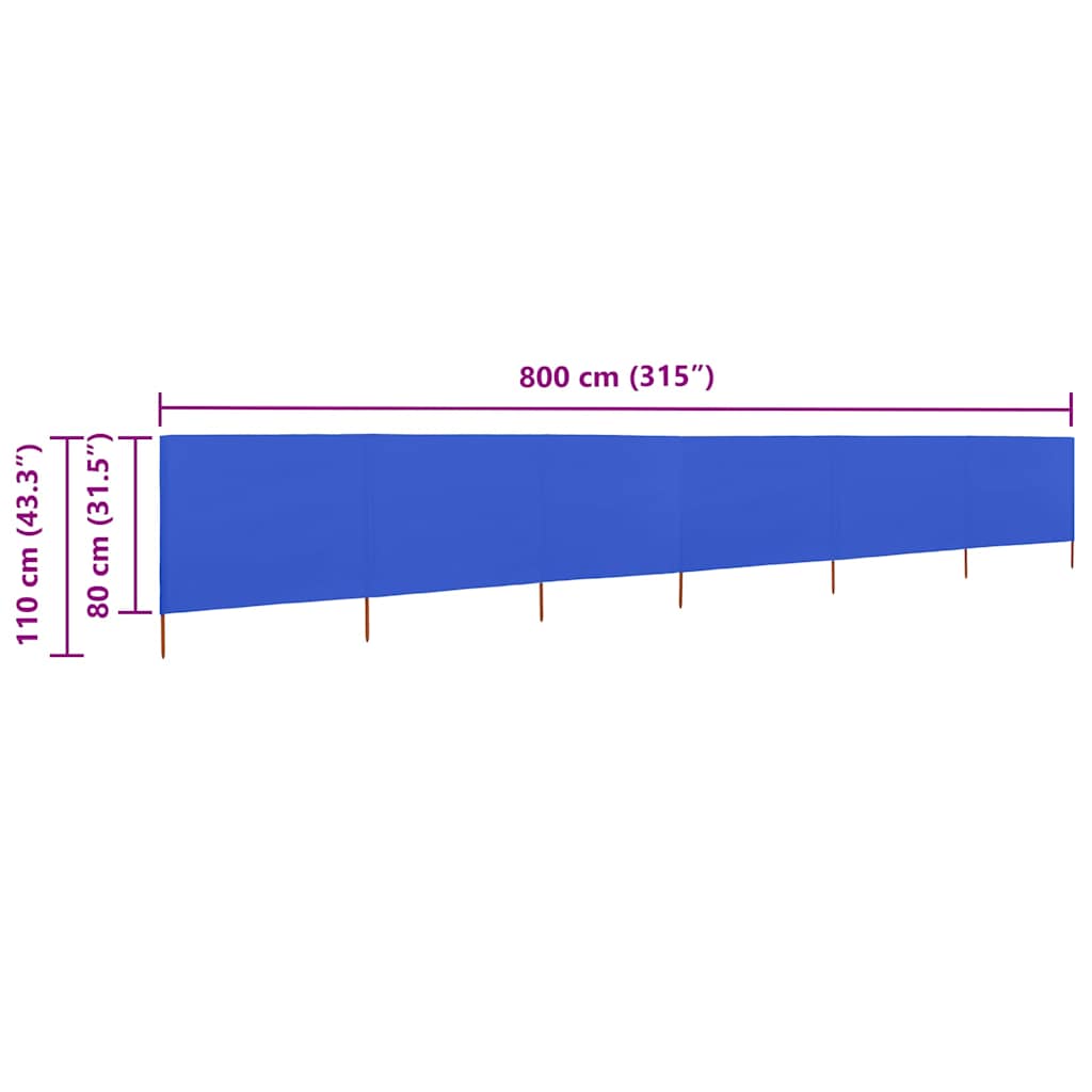 vidaXL Parawan 6-skrzydłowy z tkaniny, 800x80 cm, błękit lazur