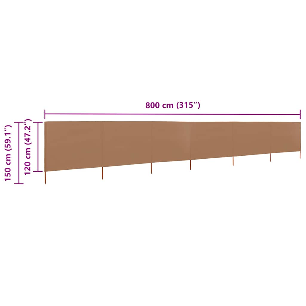 vidaXL Parawan 6-skrzydłowy z tkaniny, 800x120 cm, taupe