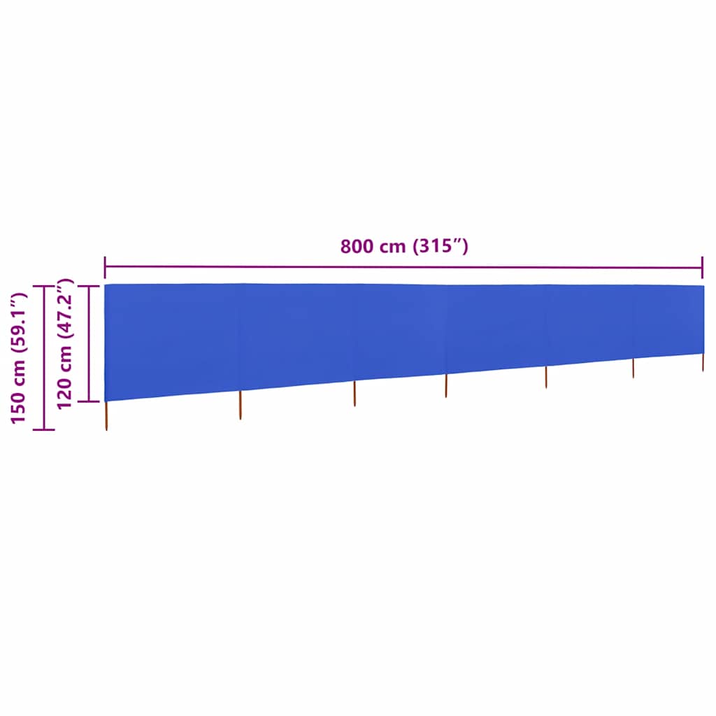 vidaXL Parawan 6-skrzydłowy z tkaniny, 800x120 cm, błękit lazur