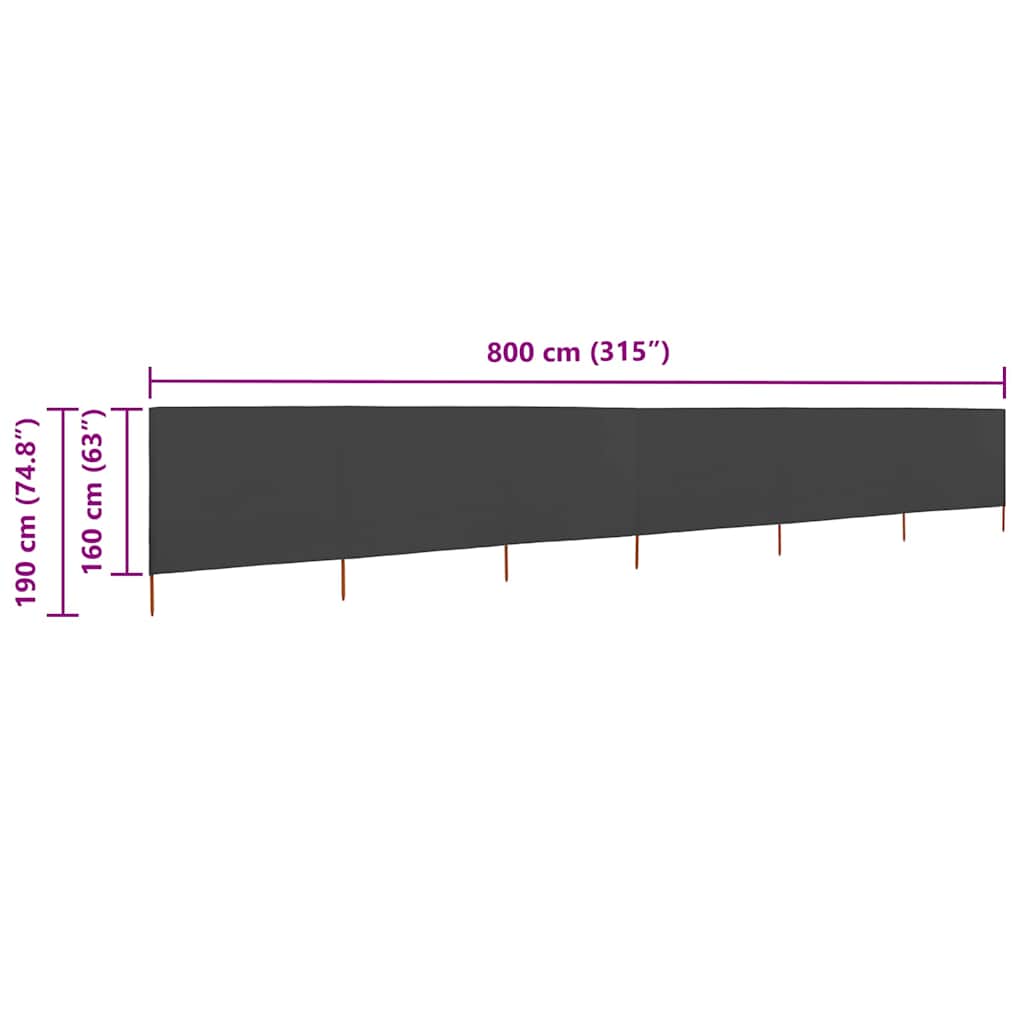 vidaXL Parawan 6-skrzydłowy z tkaniny, 800x160 cm, antracytowy