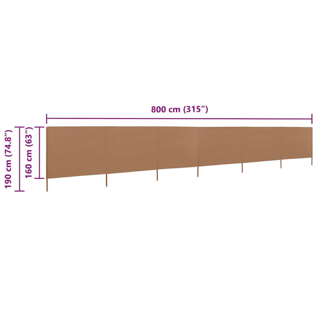 vidaXL Parawan 6-skrzydłowy z tkaniny, 800x160 cm, taupe
