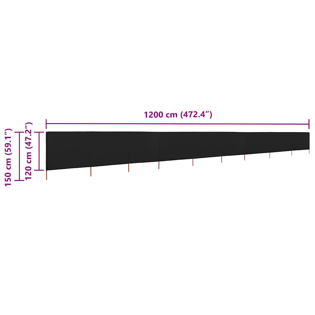 vidaXL Parawan 9-skrzydłowy z tkaniny, 1200x120 cm, czarny