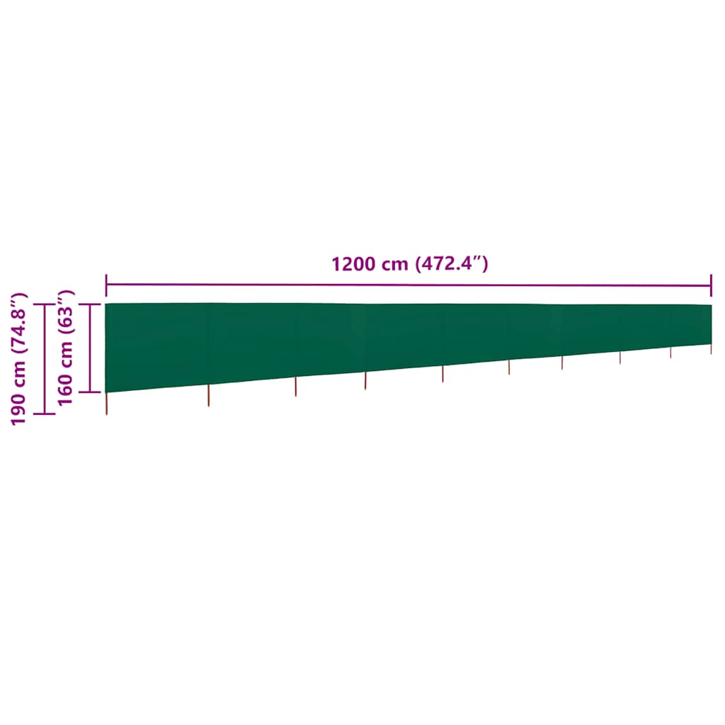 vidaXL Parawan 9-skrzydłowy z tkaniny, 1200x160 cm, zielony