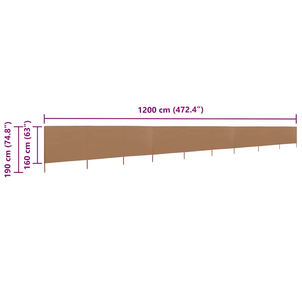 vidaXL Parawan 9-skrzydłowy z tkaniny, 1200x160 cm, kolor taupe