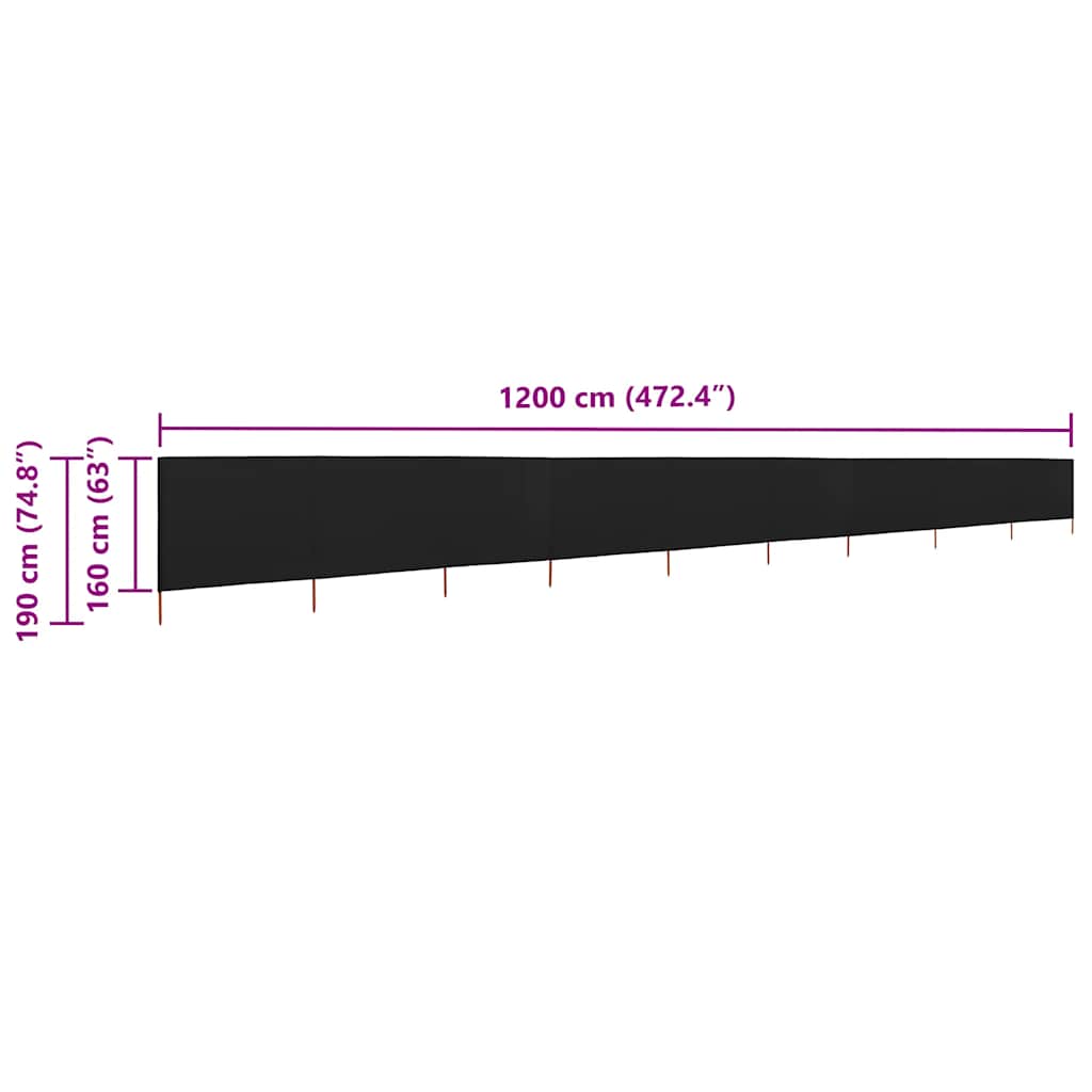 vidaXL Parawan 9-skrzydłowy z tkaniny, 1200x160 cm, czarny