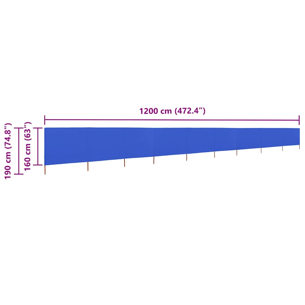 vidaXL Parawan 9-skrzydłowy z tkaniny, 1200x160 cm, błękit lazur