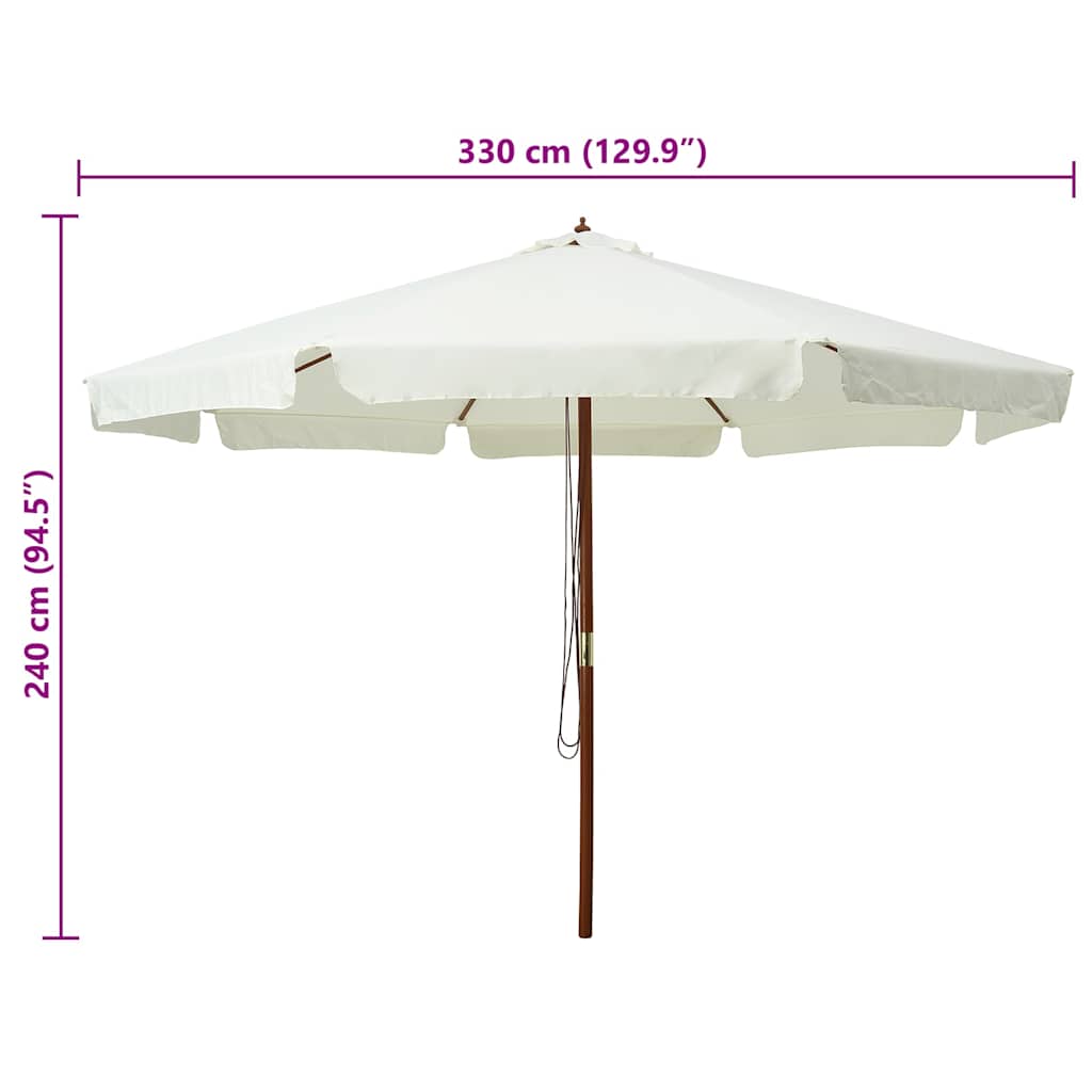 vidaXL Parasol ogrodowy na drewnianym słupku, 330 cm, piaskowa biel