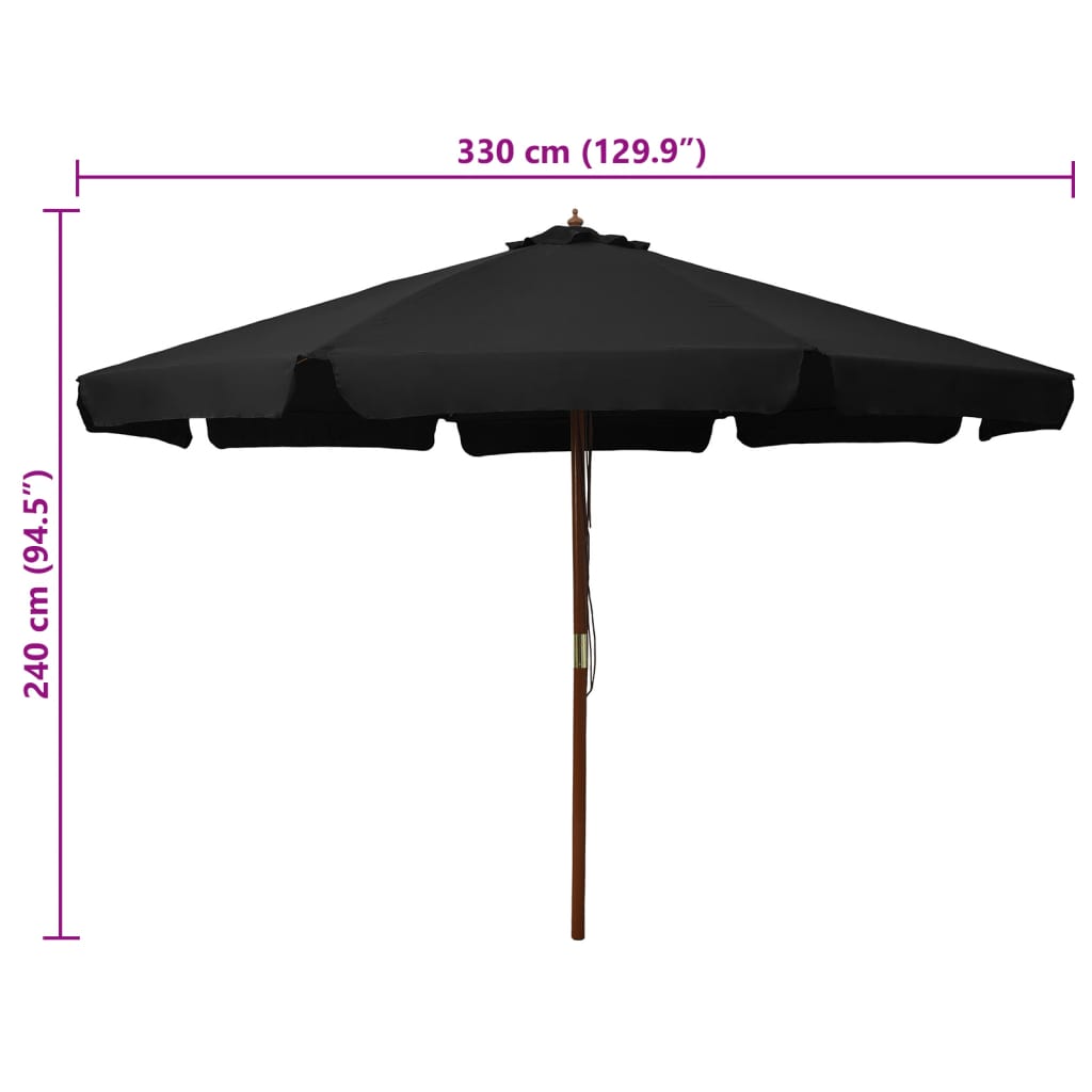 vidaXL Parasol ogrodowy na drewnianym słupku, 330 cm, czarny