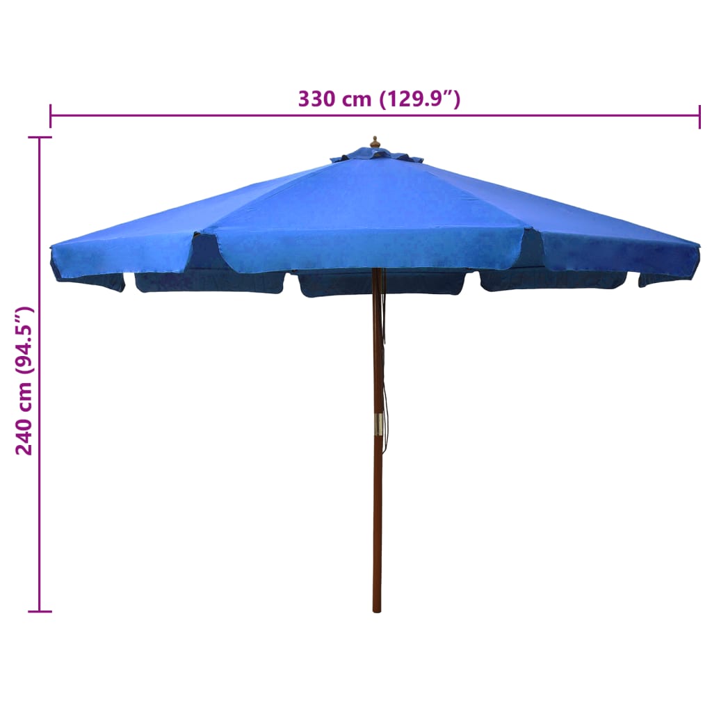 vidaXL Parasol ogrodowy na drewnianym słupku, 330 cm, lazurowy