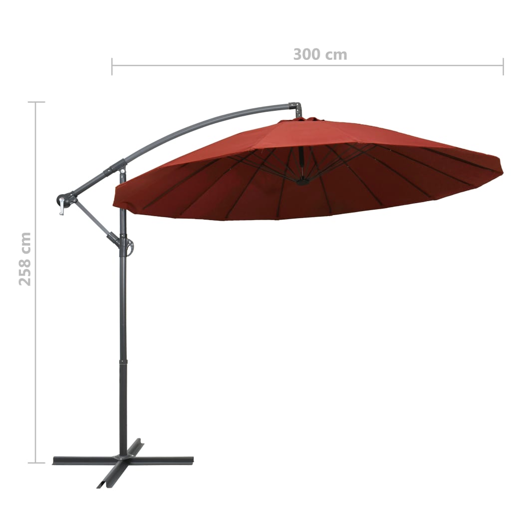vidaXL Wiszący parasol, terakotowy, 3 m, aluminiowy słupek
