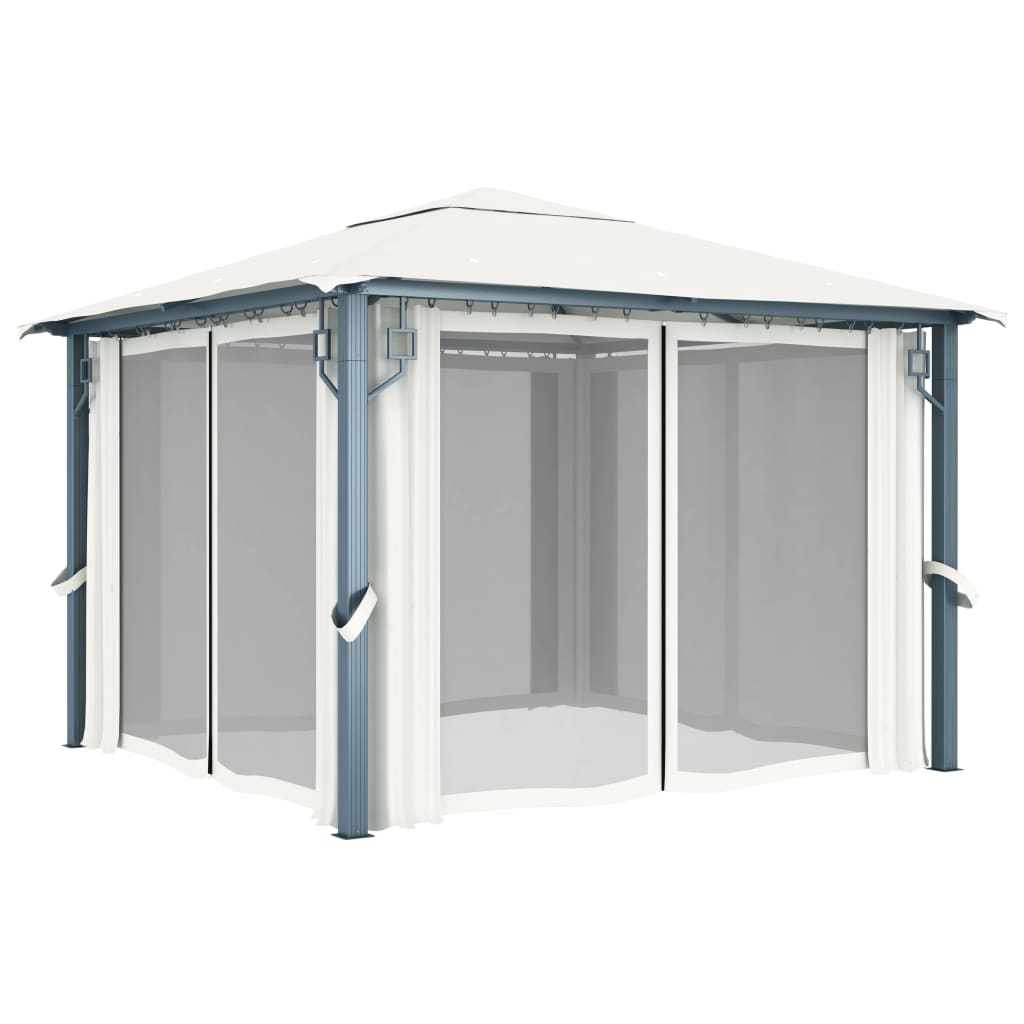 vidaXL Altana ogrodowa z zasłonami, 300 x 300 cm, kremowa, aluminium