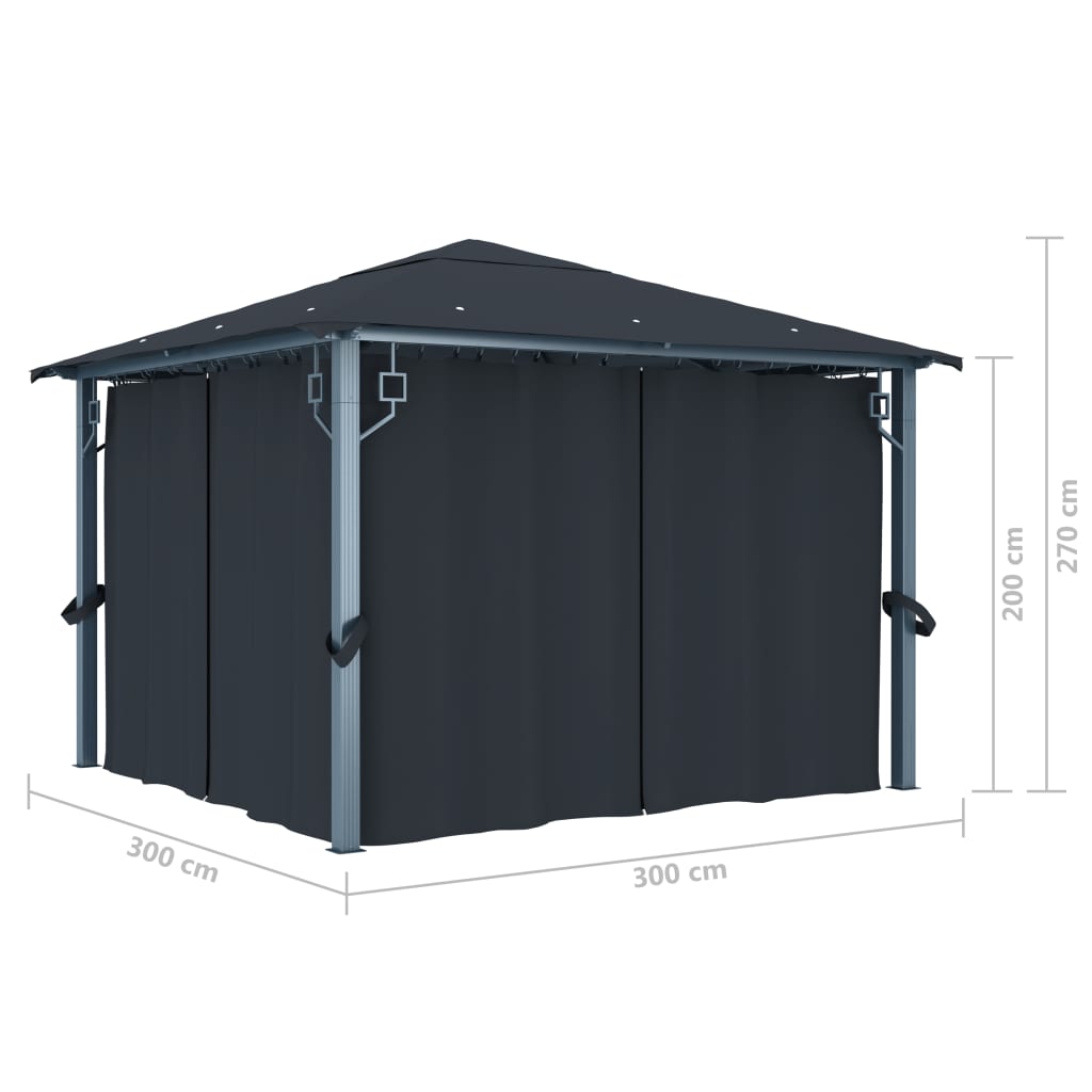 vidaXL Altana ogrodowa z zasłonami, 300x300 cm, antracytowa, aluminium