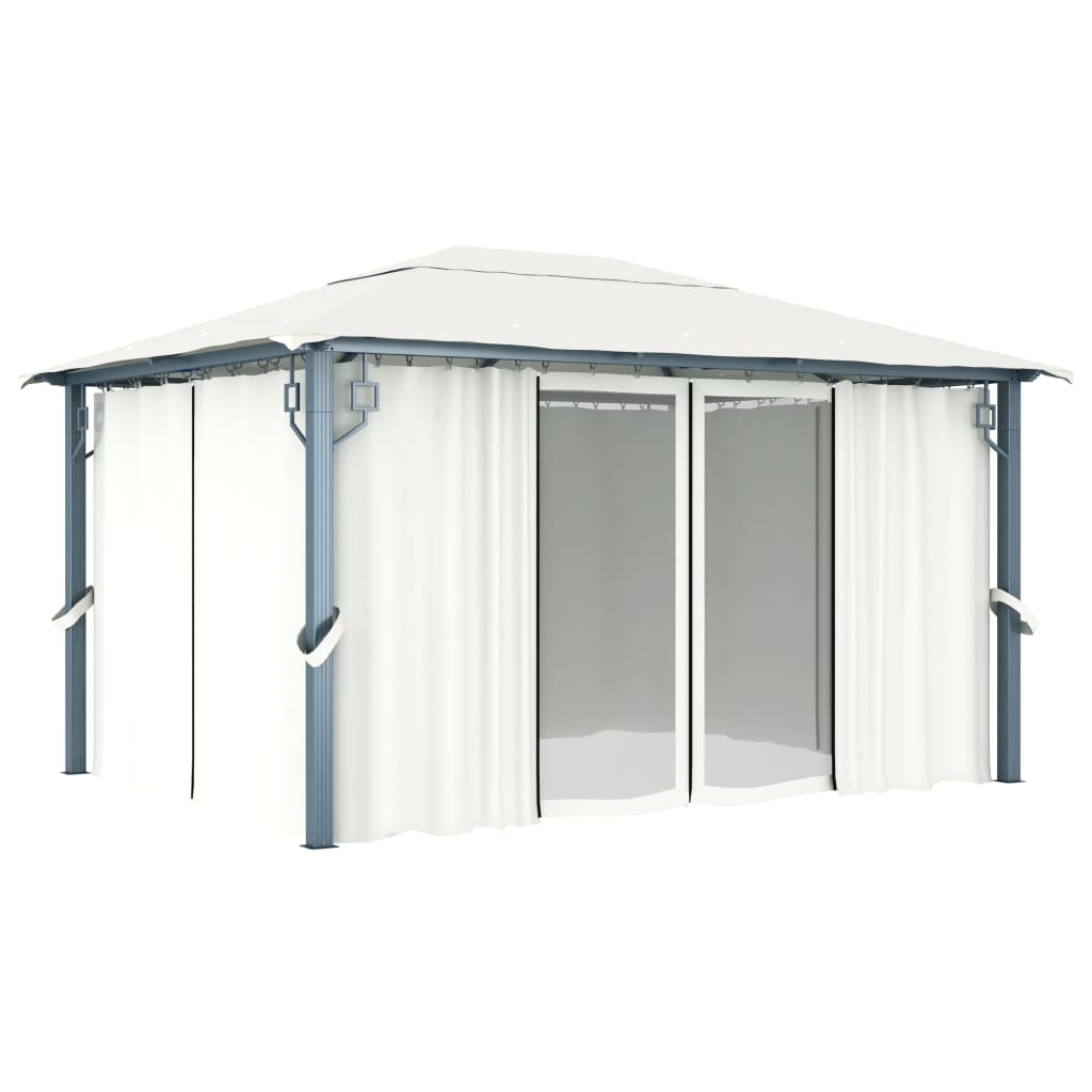 vidaXL Altana ogrodowa z zasłonami, 400 x 300 cm, kremowa, aluminium
