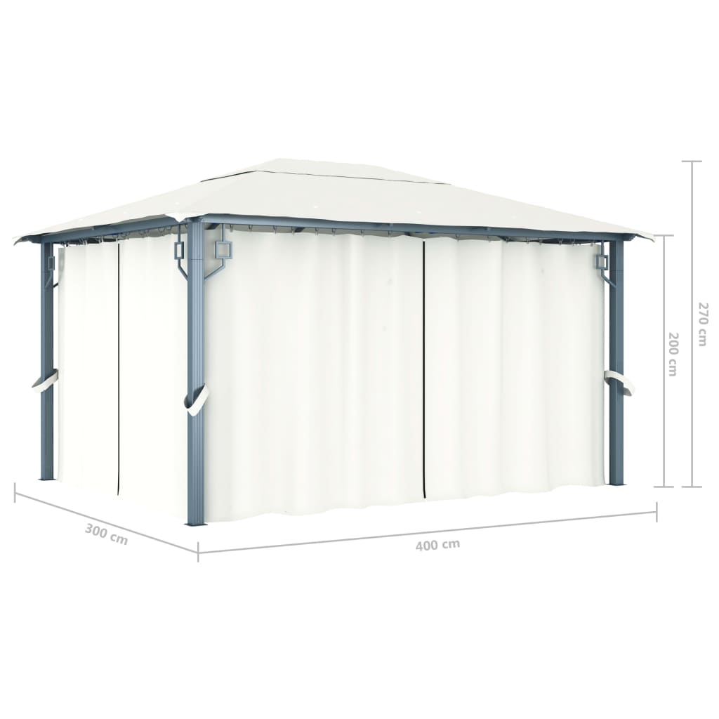 vidaXL Altana ogrodowa z zasłonami, 400 x 300 cm, kremowa, aluminium