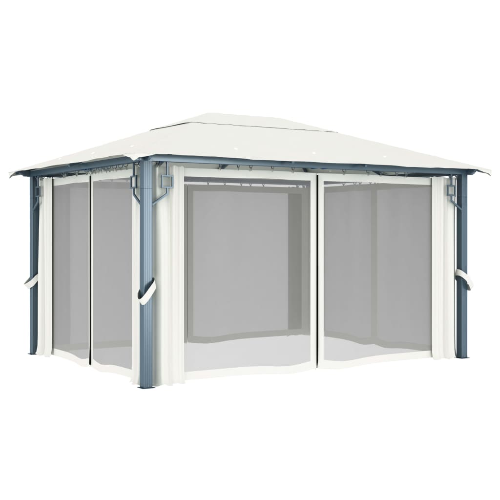 vidaXL Altana ogrodowa z zasłonami, 400 x 300 cm, kremowa, aluminium
