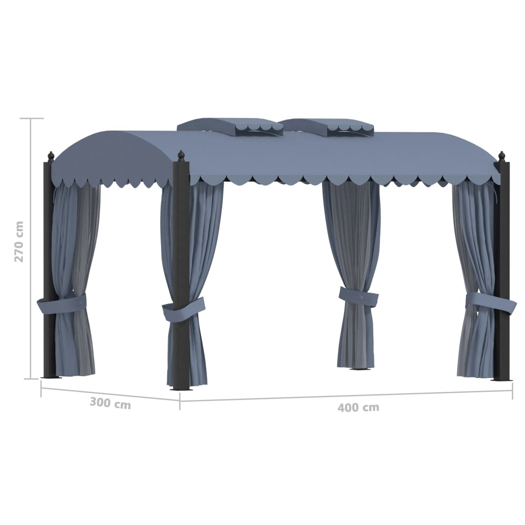 vidaXL Altana ogrodowa z zasłonami, 3 x 4 m, antracytowa, aluminium