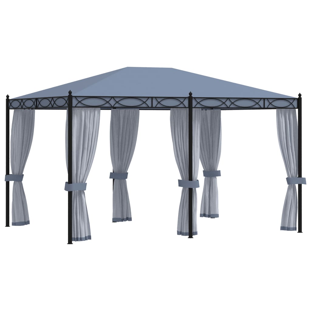 vidaXL Altana ogrodowa z zasłonami z siatki, 3x4 m, antracytowa, stal