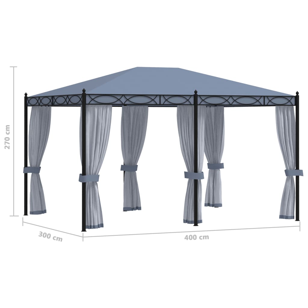 vidaXL Altana ogrodowa z zasłonami z siatki, 3x4 m, antracytowa, stal