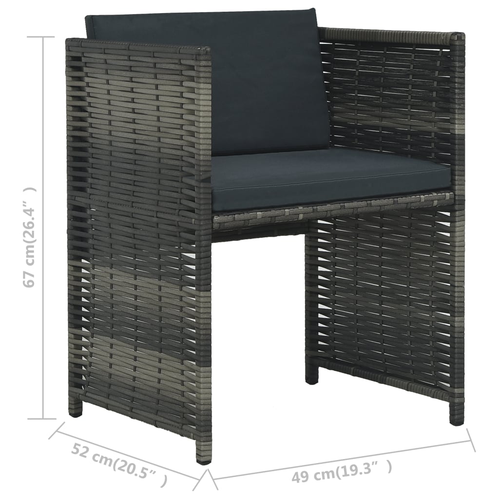 vidaXL 3-cz. zestaw mebli bistro z poduszkami, rattan PE, szary