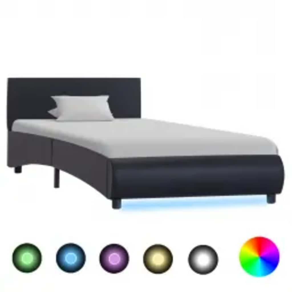 vidaXL Rama łóżka z LED, czarna, sztuczna skóra, 100 x 200 cm