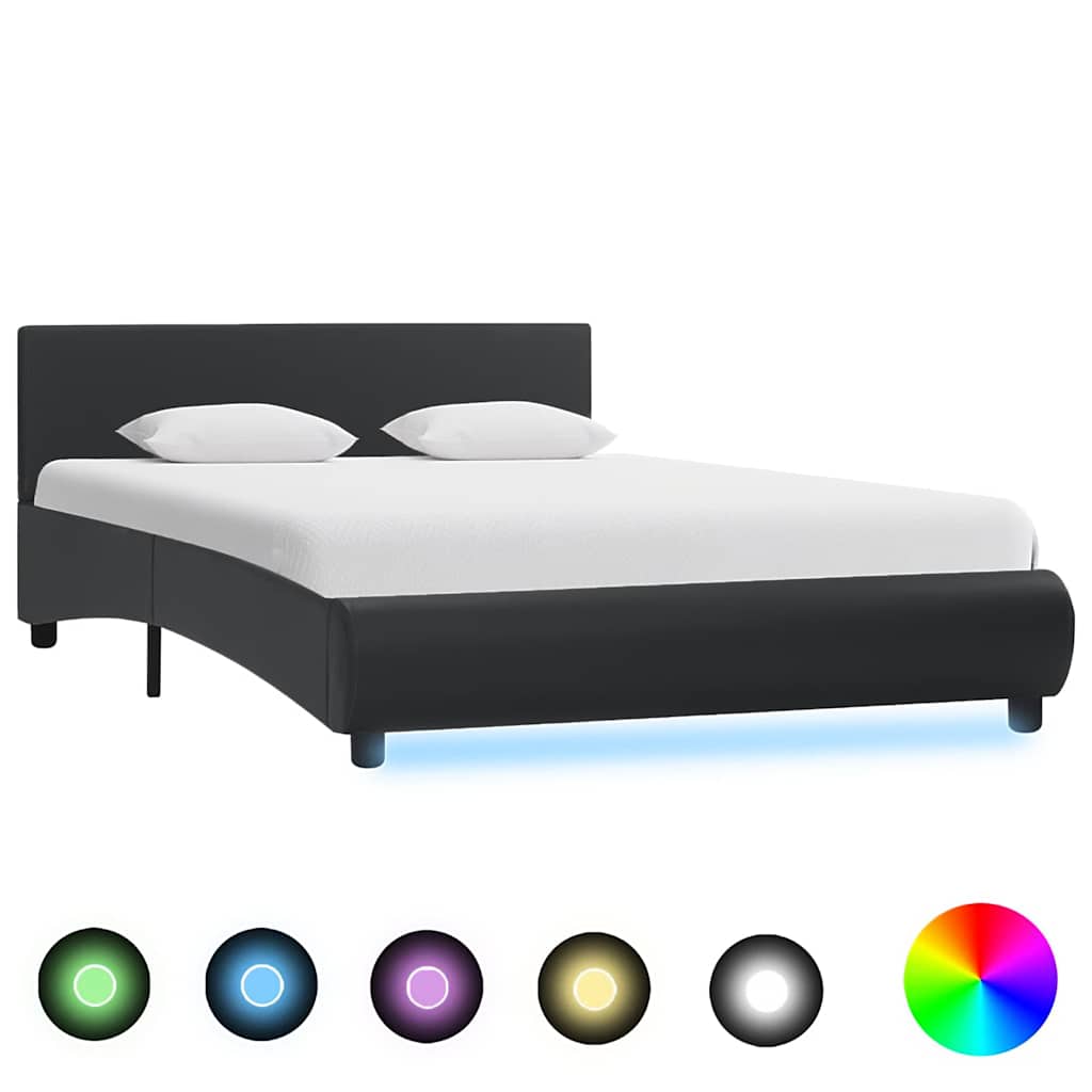 vidaXL Rama łóżka z LED, czarna, sztuczna skóra, 120 x 200 cm