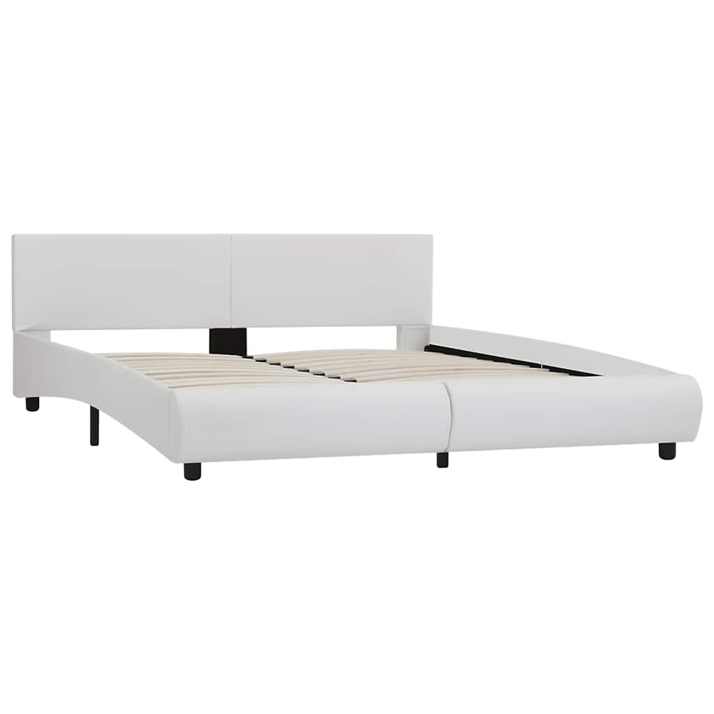 vidaXL Rama łóżka z LED, biała, sztuczna skóra, 160 x 200 cm