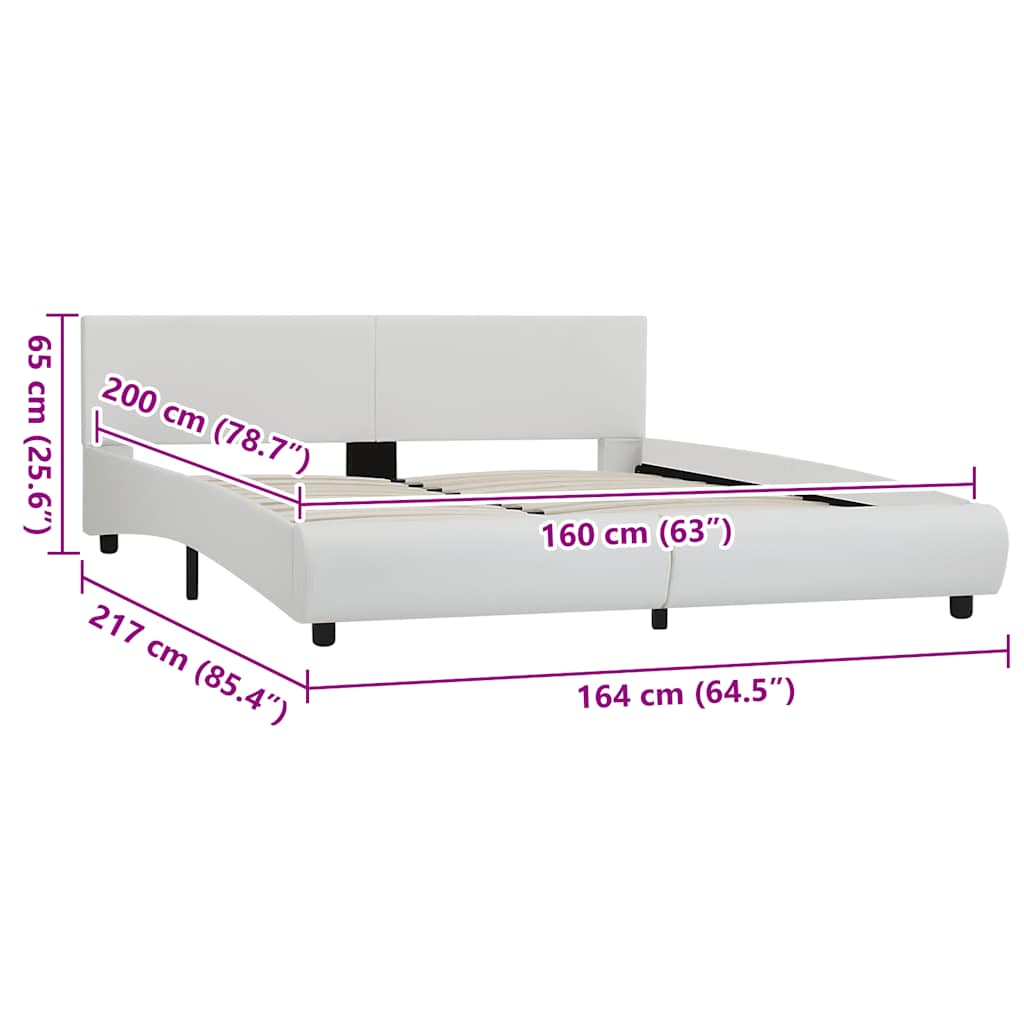 vidaXL Rama łóżka z LED, biała, sztuczna skóra, 160 x 200 cm