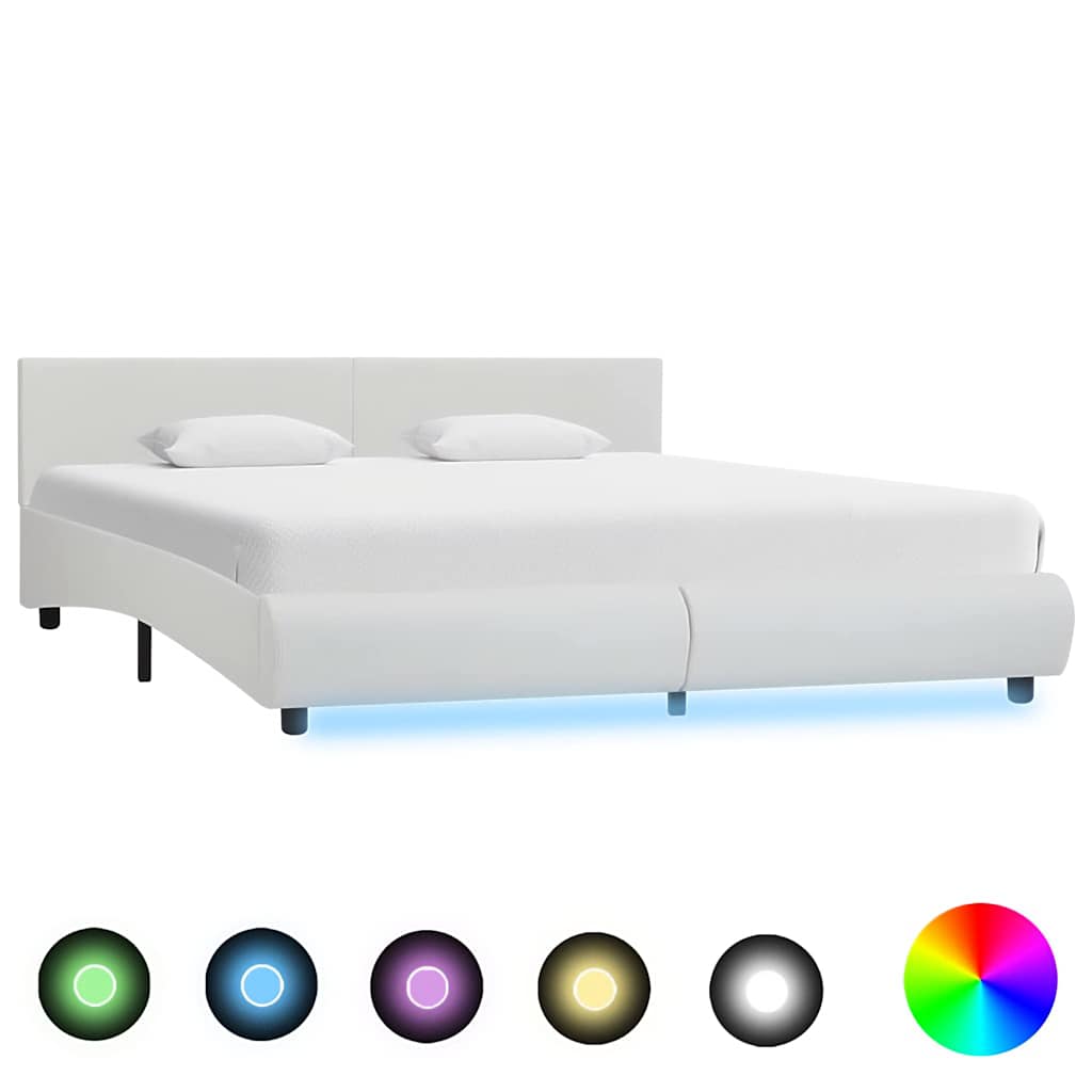 vidaXL Rama łóżka z LED, biała, sztuczna skóra, 180 x 200 cm