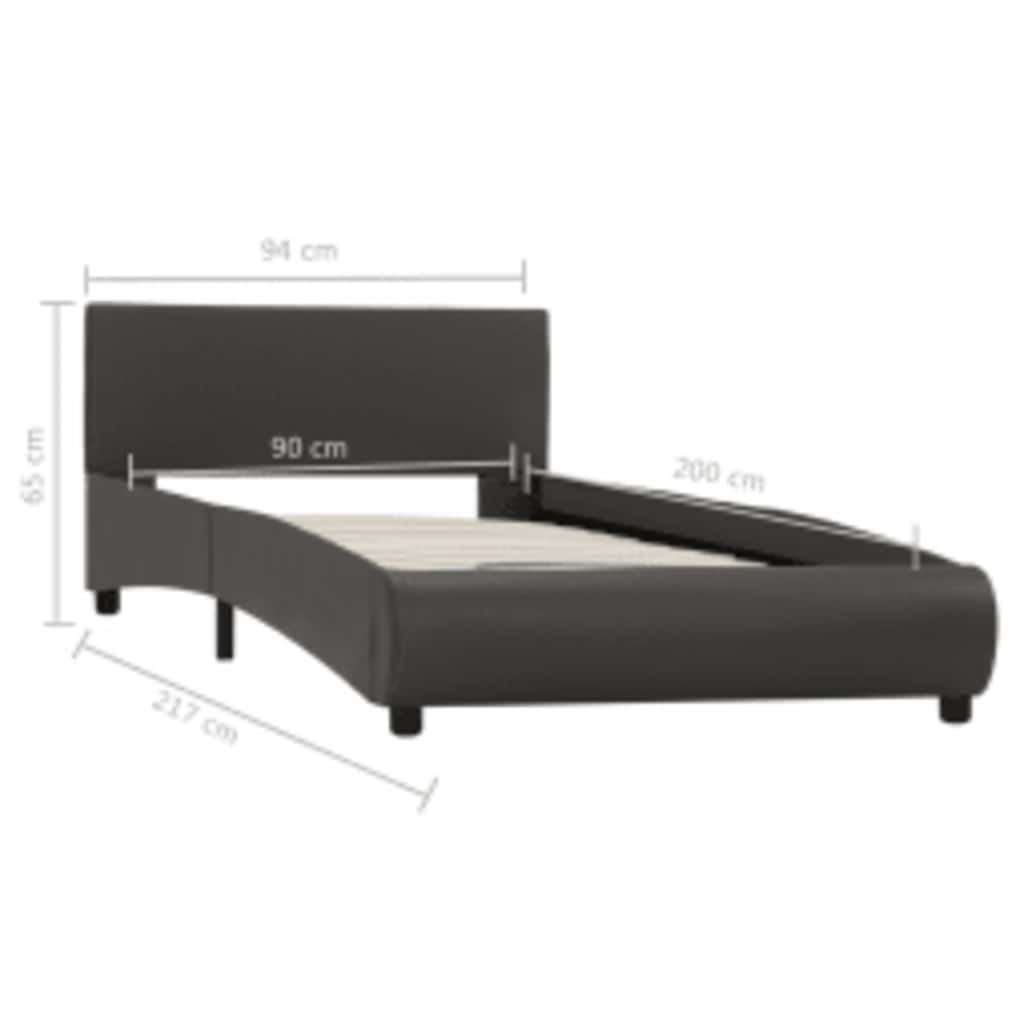 vidaXL Rama łóżka z LED, szara, sztuczna skóra, 90 x 200 cm