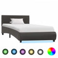 vidaXL Rama łóżka z LED, szara, sztuczna skóra, 100 x 200 cm