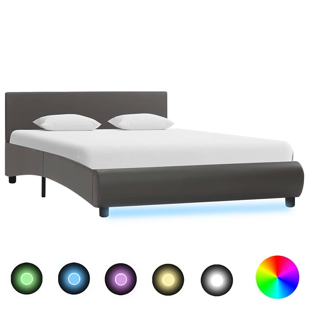 vidaXL Rama łóżka z LED, szara, sztuczna skóra, 120 x 200 cm