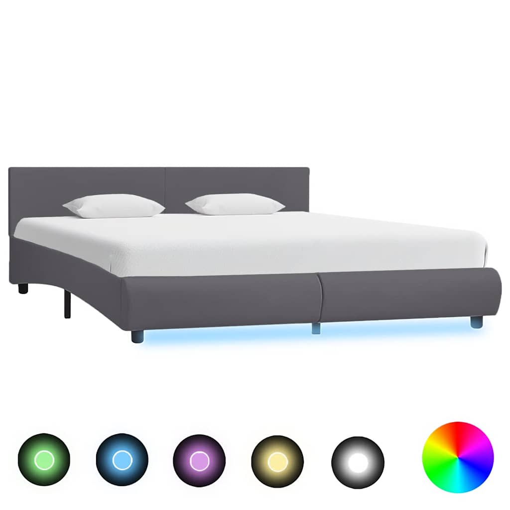 vidaXL Rama łóżka z LED, szara, sztuczna skóra, 180 x 200 cm
