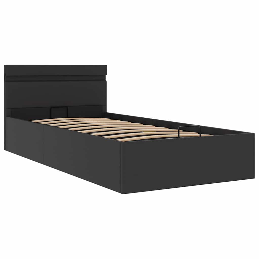 vidaXL Rama łóżka z podnośnikiem i LED, czarna, ekoskóra, 90 x 200 cm